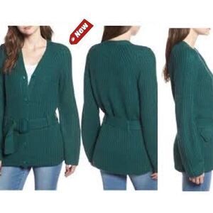 𝅺LEITH dark green belted cardigan sweater Sz S NWT